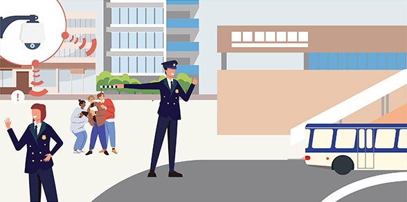 住宅、オフィス、商業施設、ホテルがネットワークでつながりその場でのアクシデントを瞬時にとらえ、どこでも処置できる世界一安全なまちに